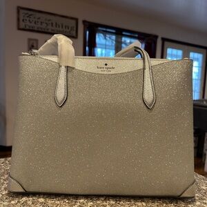 Kate Spade Lunar Ligh tote Silver brand new never used.
